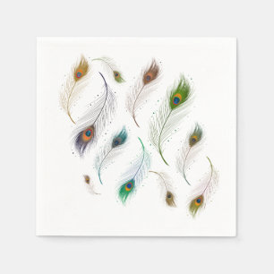 Serviette En Papier Colorful Réaliste Peacock Bird Feathers