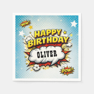 Serviette En Papier Comic Style Superhero Boy's Name Birthday Party 