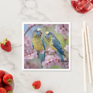Serviette En Papier "Compagnons Vibrants : Budgies bleues et jaunes"