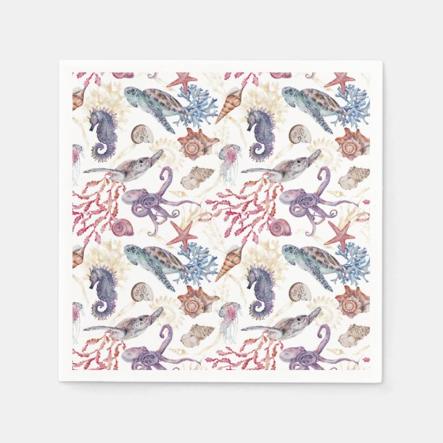 Serviette En Papier Composition de aquarelle sous-marine Série Design  (Devant)