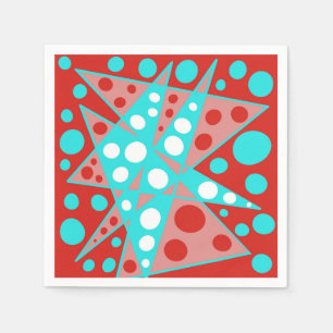 Serviette En Papier Conception abstraite rétro en rouge, blanc & turqu