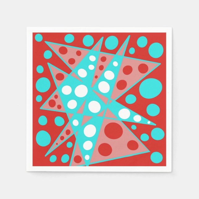 Serviette En Papier Conception abstraite rétro en rouge, blanc & turqu (Devant)