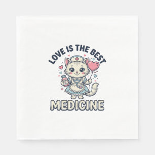 Serviette En Papier Conception de chat infirmière mignonne L'amour est