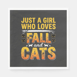 Serviette En Papier Conception de chats fille d'automne Halloween_1