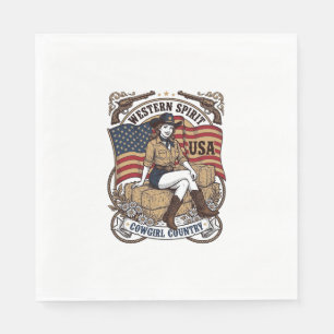 Serviette En Papier Conception de chemise patriotique de cowgirl occid