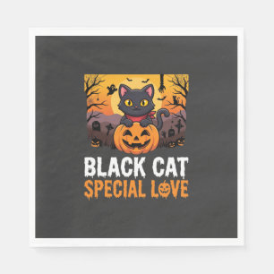 Serviette En Papier Conception de citrouille d'amour spécial chat noir