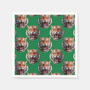 Serviette En Papier Conception de motif tête de tigre vert 