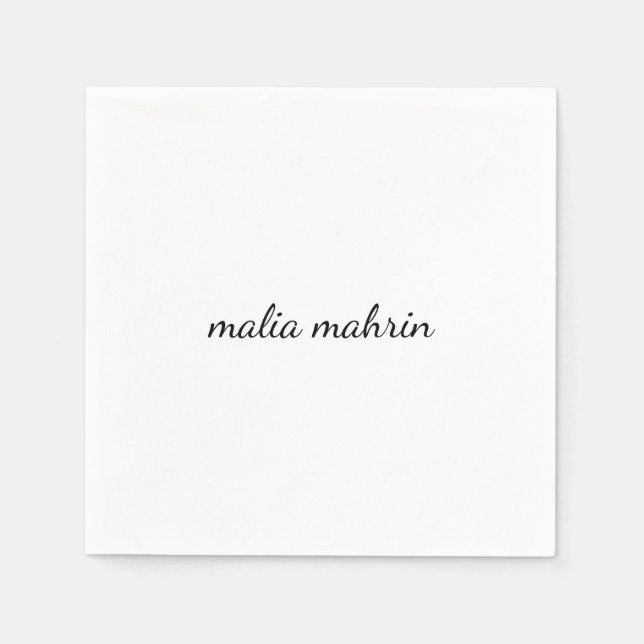 Serviette En Papier Conception de script de monogramme blanc moderne (Devant)