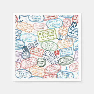 Serviette En Papier Conception des voyages - timbres-poste sur papier 