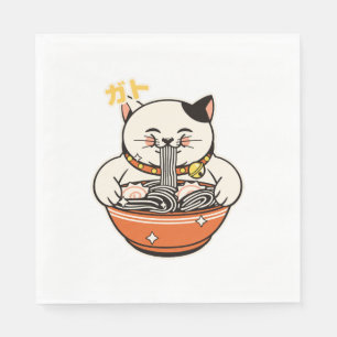 Serviette En Papier Conception Kawaii de Ramen de Chat