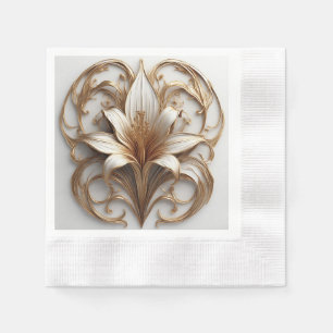 Serviette En Papier Conception Ornementale Élégante Fleur de Lys Dorée