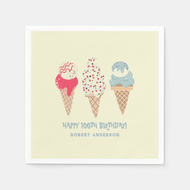Serviette En Papier Cone de crème glacée rétro 100e anniversaire Perso (Devant)