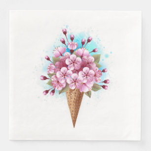 Serviette En Papier Cône rose Sakura crème glacée gaufre