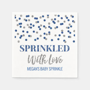 Serviette En Papier Confetti d'argent bleu parsemé d'amour