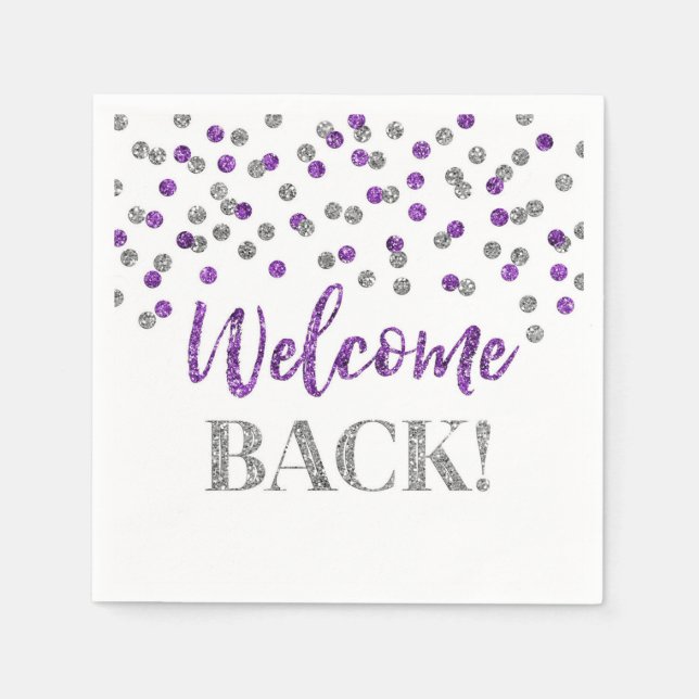 Serviette En Papier Confetti d'argent violet Bienvenue de retour Naple (Devant)