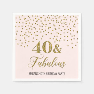 Serviette En Papier Confetti d'or noir rose 40 et fabuleux