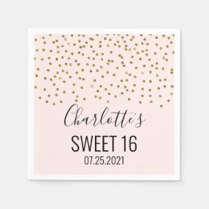 Serviette En Papier Confetti d'or rose pâle 16 Anniversaire