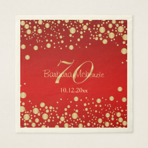 Serviette En Papier Confetti d'or sur rouge 70ème anniversaire