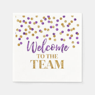 Serviette En Papier Confetti d'or violet Bienvenue à l'équipe Napkin
