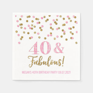 Serviette En Papier Confetti en or rose 40 & Fabuleux anniversaire