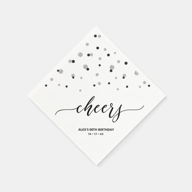 Serviette En Papier Confetti Hexagon Noir Argent Soirée Soirée Personn (Coin)