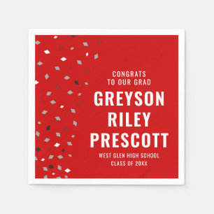 Serviette En Papier Confetti personnalisé gris rouge