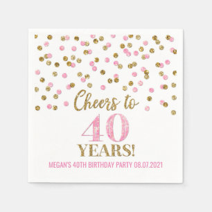 Serviette En Papier Confetti rose or, 40 ans d'anniversaire