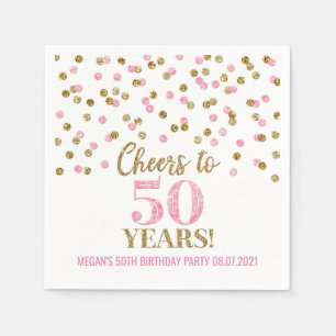 Serviette En Papier Confetti rose or encourage à 50 ans Anniversaire