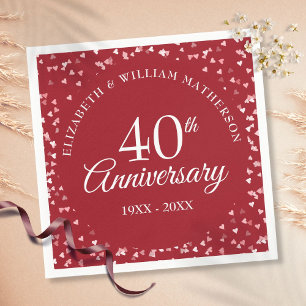 Serviette En Papier Confettis de coeurs d'amour pour le 40e anniversai