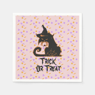 Serviette En Papier Confettis de fête de chat noir Halloween Rose  