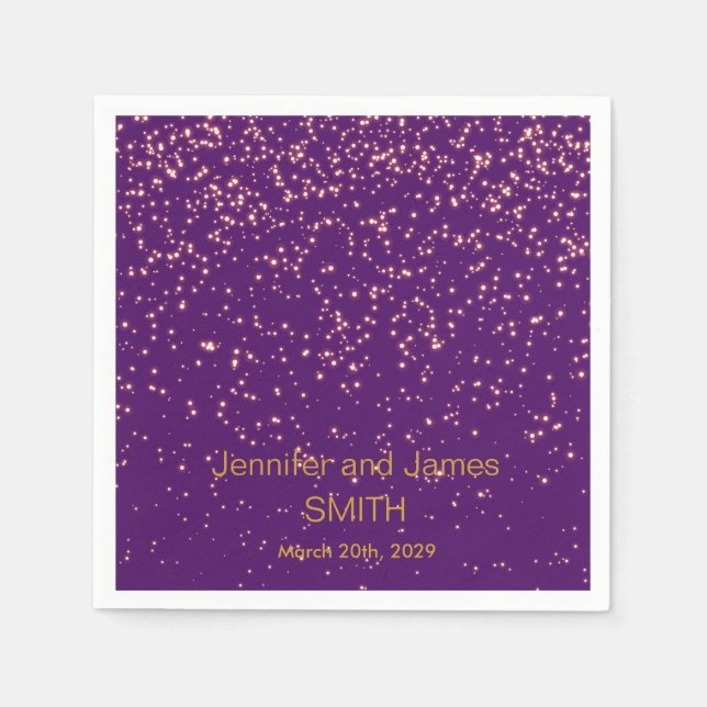 Serviette En Papier Confettis de mariage violets personnalisés avec pa (Devant)