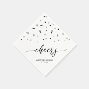 Serviette En Papier Confettis Hexagone Noir Argent Fête Personnalisée