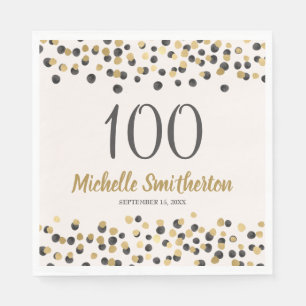 Serviette En Papier Confettis Pailletés Or Noir 100e Anniversaire
