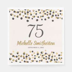 Serviette En Papier Confettis Pailletés Or Noir 75e Anniversaire
