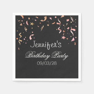 Serviette En Papier Confettis Pailletés Rose et Or sur Fond Noir