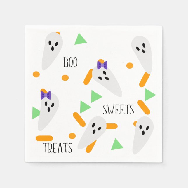 Serviette En Papier Confettis Paillettes Halloween | Fantôme (Devant)