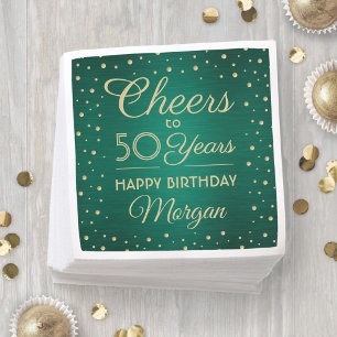 Serviette En Papier Confettis vert et or brossé pour anniversaire TOUT