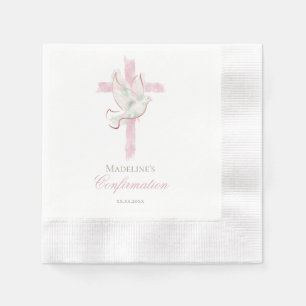 Serviette En Papier Confirmation croix rose