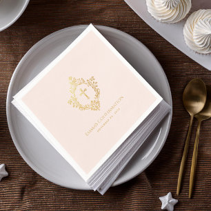 Serviette En Papier Confirmation de fille Crest Vintage Rose Faux Or