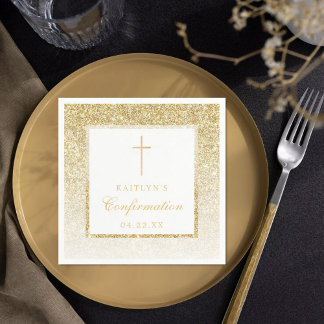 Serviette En Papier Confirmation De Parties scintillant Or Élégante Ou