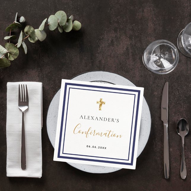 Serviette En Papier Confirmation marine bleu nom blanc garçon gars (Créateur téléchargé)