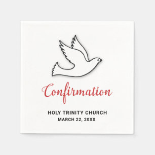 Serviette En Papier Confirmation personnalisée Colombe en Rouge