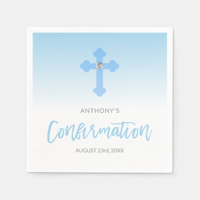 Serviette En Papier CONFIRMATION Personnalisée Pastel Blue Boy Cross (Devant)