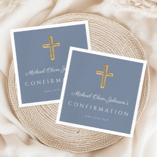 Serviette En Papier Confirmation religieuse Croix Dusty Blue Boy