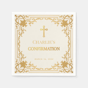 Serviette En Papier Confirmation Religieuse Croix Vintage Ivoire & Or
