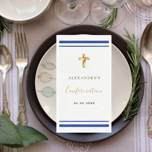 Serviette En Papier Confirmation royal bleu blanc nom garçon gars