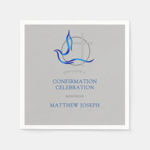 Serviette En Papier Confirmation trendy Blue and Grey Cross Dove