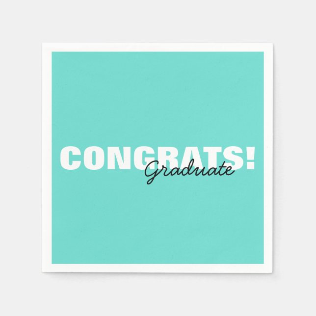 Serviette En Papier Congrats Modernes Aqua Blue Typographie (Devant)