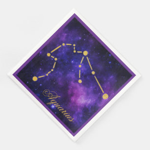 Serviette En Papier Constellation Gold Aquarius sur Galaxie foncée