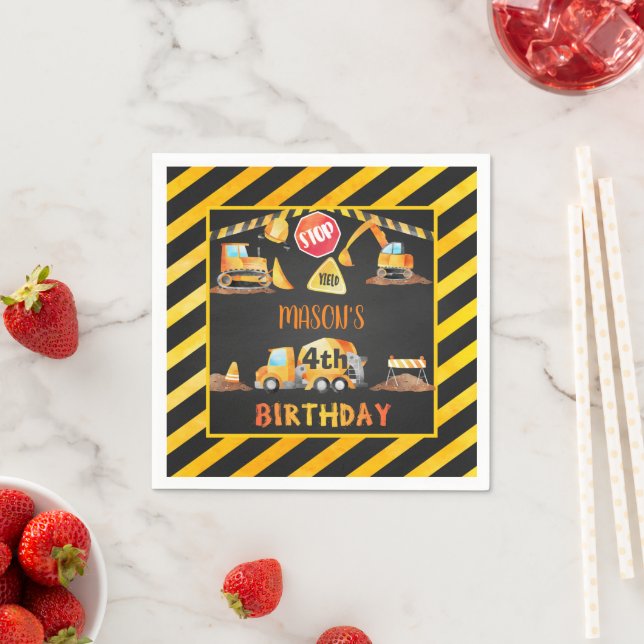 Serviette En Papier Construction Anniversaire Napkin - noir (En situation)